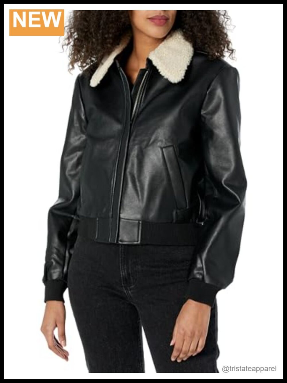 Aviator Style Faux Fur Lined Zip Up Jacket